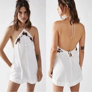 Free People Mia Embroidered Tunic Dress Halter Neck Womens Medium Anthropologie